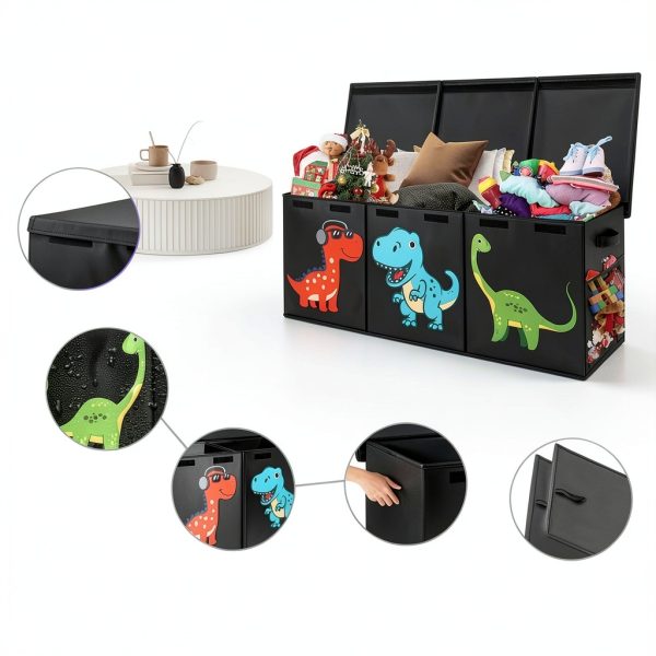 Mabahoo 150L Large Dinosaur Toy Storage Box - Black Fabric-4