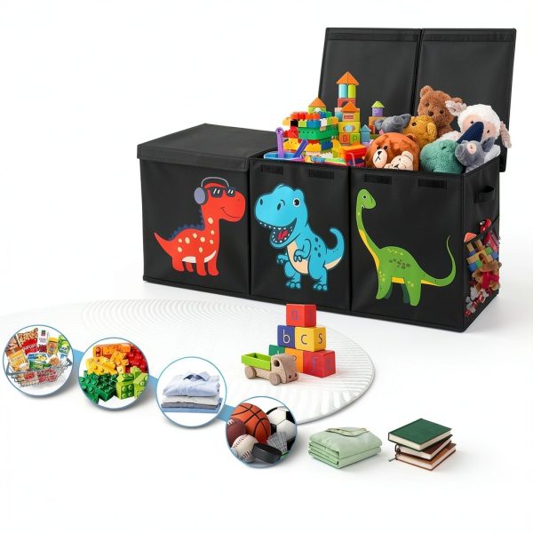 Mabahoo 150L Large Dinosaur Toy Storage Box - Black Fabric-2