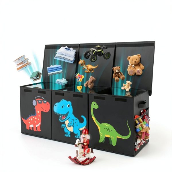 Mabahoo 150L Large Dinosaur Toy Storage Box - Black Fabric-1