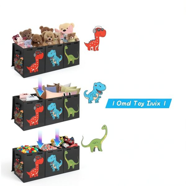 Mabahoo 150L Large Dinosaur Toy Storage Box - Black Fabric-5