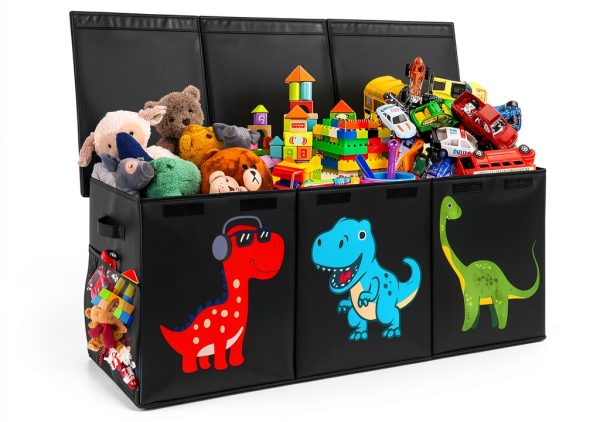 Mabahoo 150L Large Dinosaur Toy Storage Box - Black Fabric-0