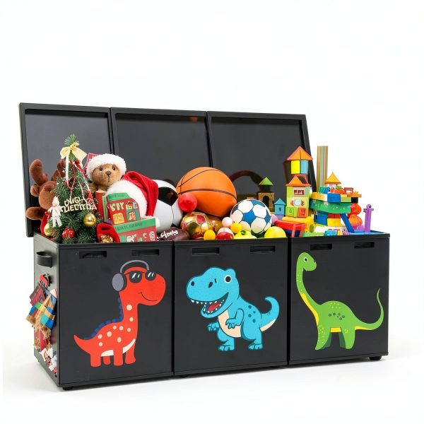 Mabahoo 150L Large Dinosaur Toy Storage Box - Black Fabric-3