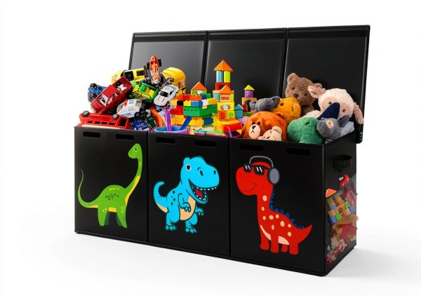 Mabahoo 150L Large Dinosaur Toy Storage Box - Black Fabric-7